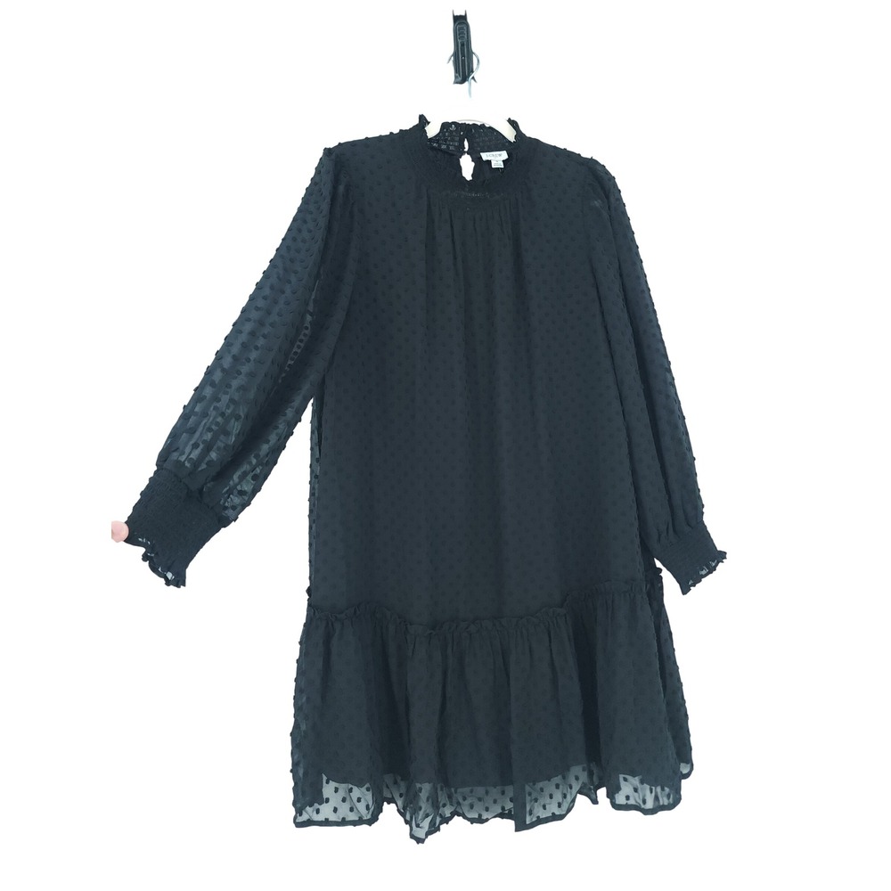 JCrew Polka Dot Chiffon Mini Dress Women S Black Ruff38le Tiered Long Sleeve NWT